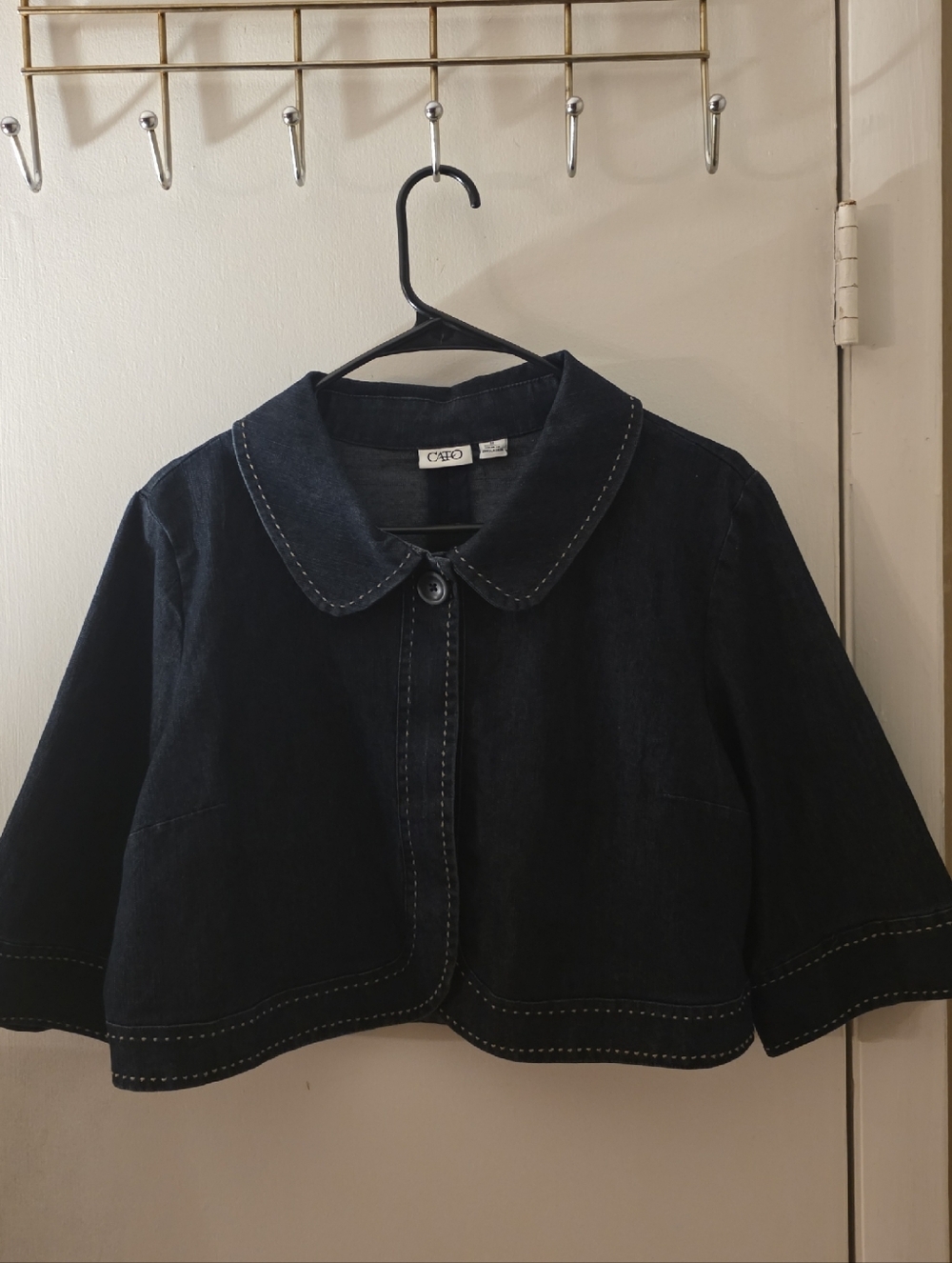 Cato Dark Navy Cropped Jean Jacket with Contrast Stitching